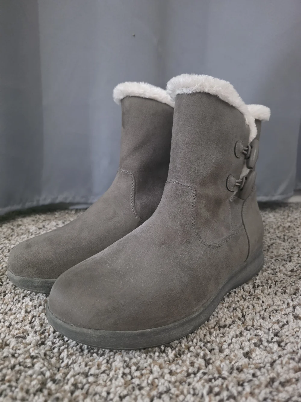 Faux-Suede Winter Ankle Boots with Shearling Trim - Taupe